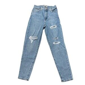 Levi’s Women’s 26x29 High Rise Mom Jean Distressed Blue Denim Straight Leg